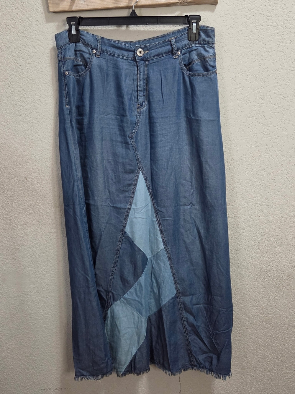 INC International Concepts Blue Patchwork Denim Maxi Skirt